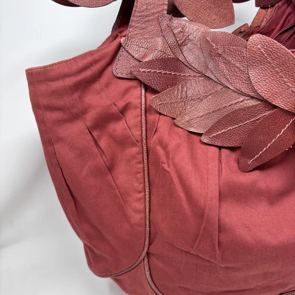Lucky Penny Hobo Shoulder‎ Bag Cotton with Red Leather Leaf Accent Anthropologie